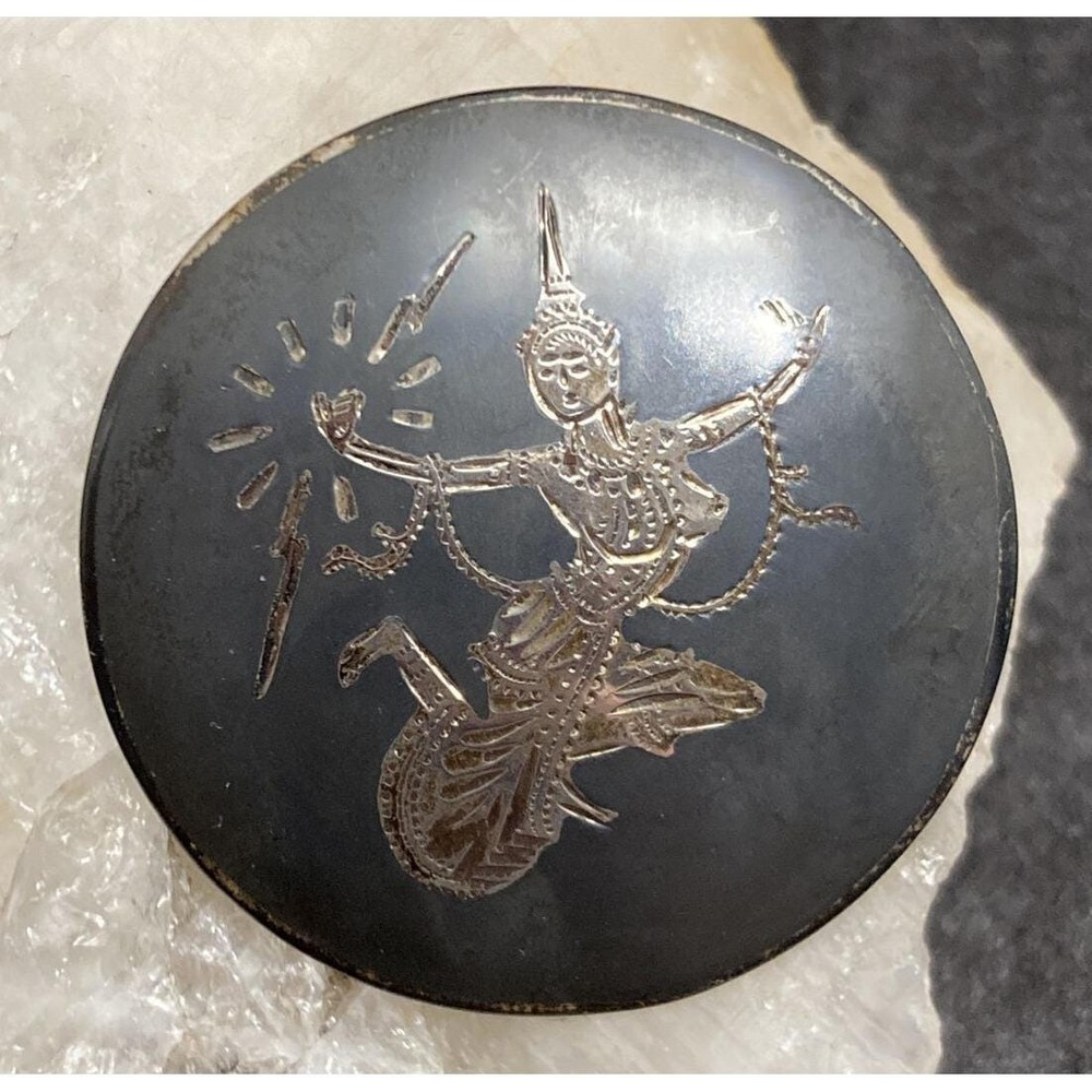 Vintage SIAM BB Bombay Bazar Nielloware Sterling Silver 925 Dancer Brooch Pin 8g